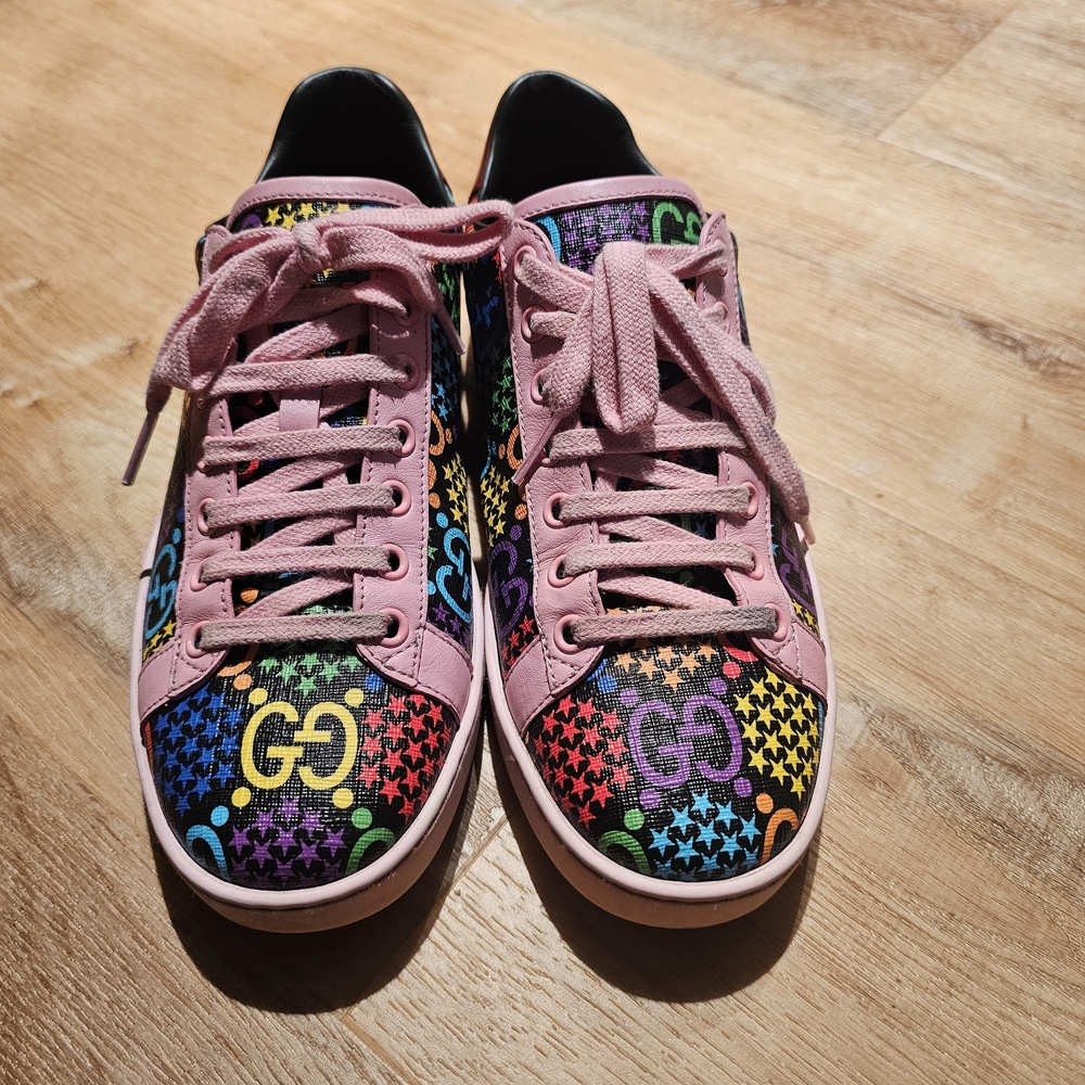 Gucci GG womens Monogram Psychedelic Ace Sneakers Multicolor Pink EU 37.5 - Picture 2 of 7